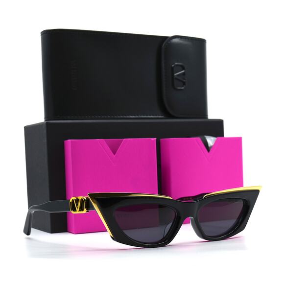 NEW VALENTINO GOLDCUT VLS-113A-55 BLACK GREY LENS SUNGLASSES AUTHENTIC - Picture 7 of 15